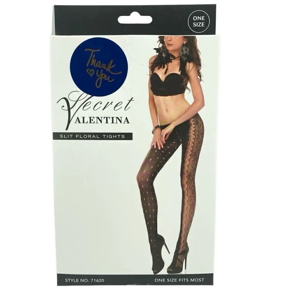 Secret Valentina WomenβsβBlack Split Nylon Spandex Floral TightsβOSFM
